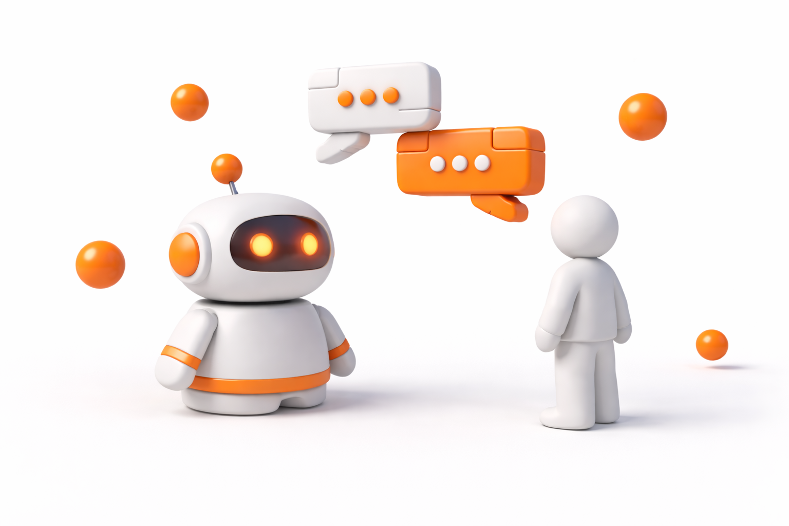 Robot chatbot talking to a person illustration