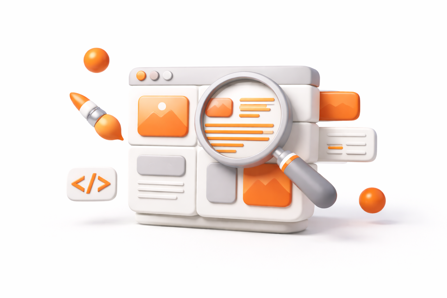 Magnifying glass inspecting a website illustration