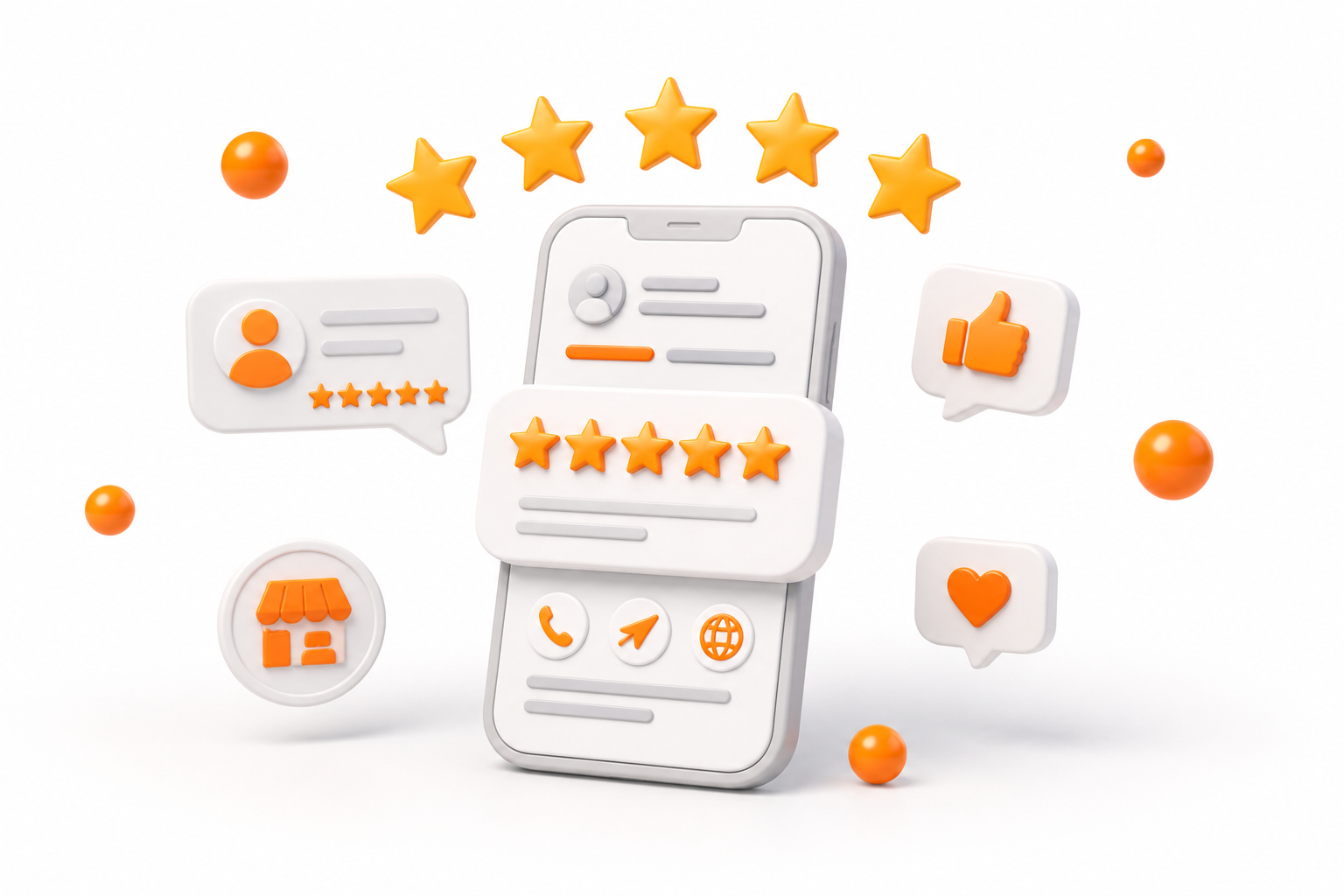 Five gold stars and a smartphone illustration