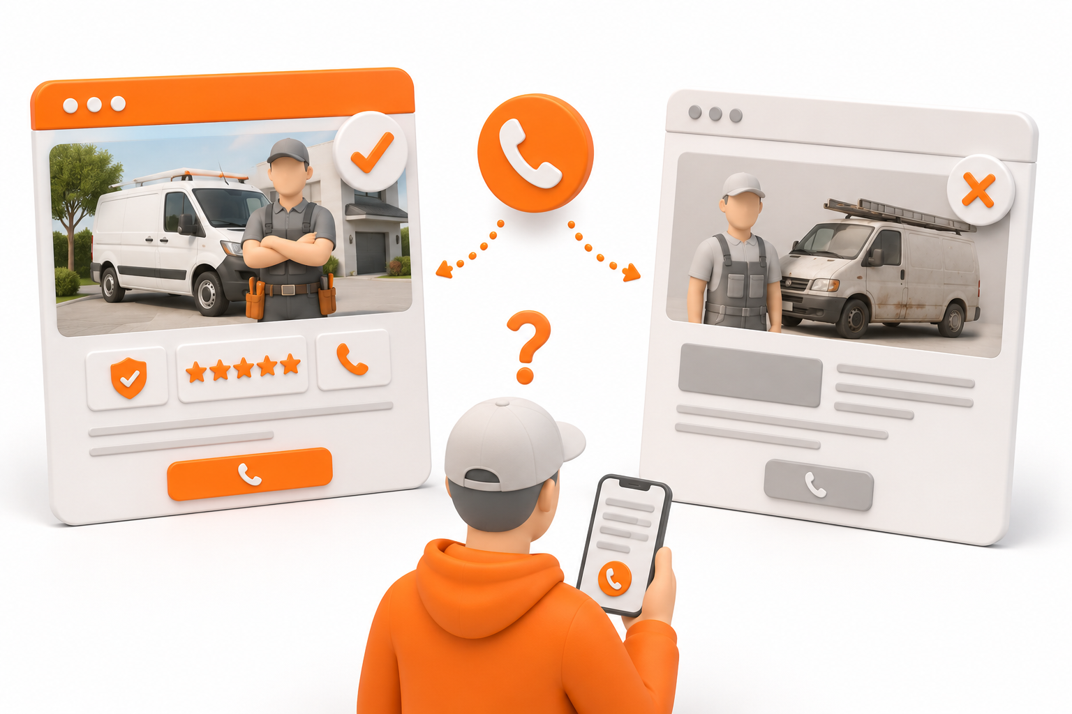 Two contractors competing for a phone call illustration