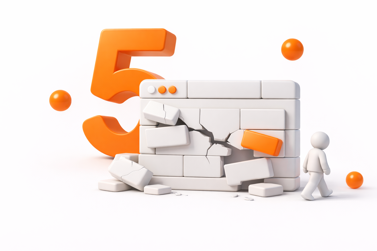 Number five with crumbling wall illustration
